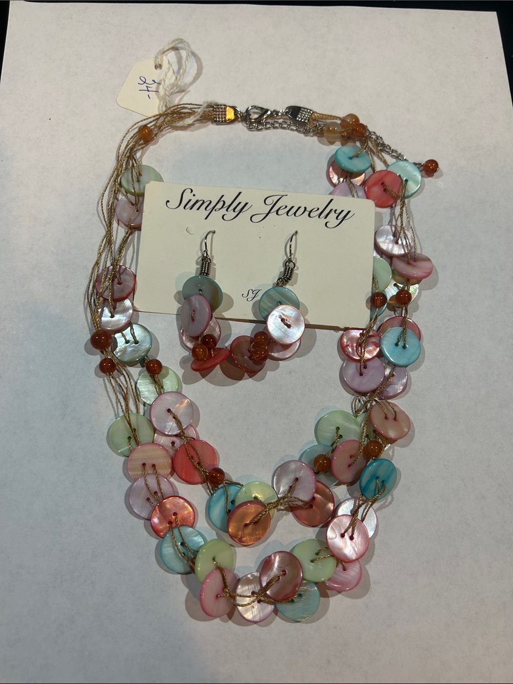 Multicolor Mother-of-Pearl Button Necklace & Earrings Set